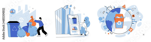 Clean city. Vector illustration. Recycling isintegral part of clean citys waste management system It is like giving new life to materials, diverting them from landfills and reducingneed for extraction