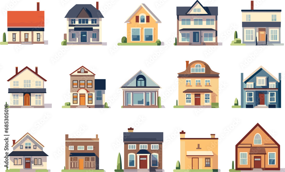 set of building illustration vector house home isolated design town estate