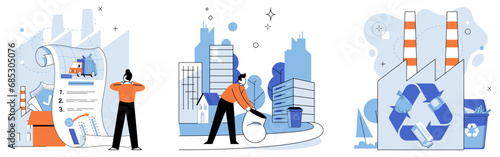 Clean city. Vector illustration. The city invests in social programs promote environmental education, community engagement, and sustainable development It seeks to create balance between economic