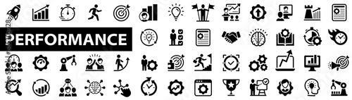 Performance web icon set. Editable stroke. Speed, improvements, power, charts, boost, business and leader symbols. Vector illustration photo