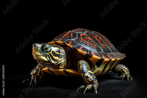 Close-up of turtle isolated on black background