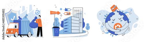 Waste disposal. Vector illustration. The metaphorical rubbish we produce has direct impact on environment Pollution and ecological concerns are closely intertwined with waste disposal practices