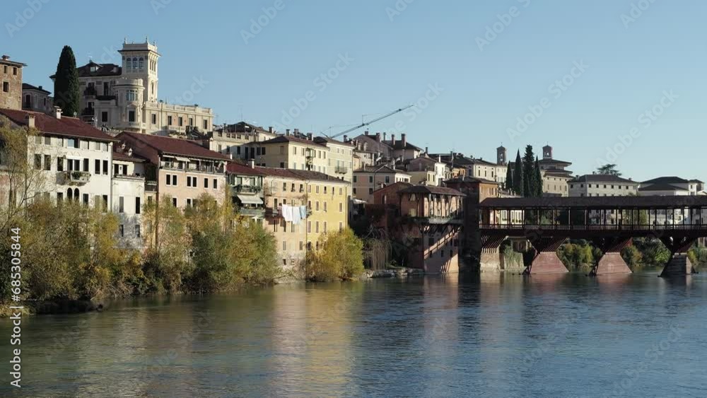 Bassano del Grappa, Italy - Alpini bridge and view of the Brenta river Bassano del Grappa, Italy - Alpini bridge and view of the Brenta river
