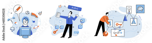 Business idea. Vector illustration. It is bridge connects initial idewith practical steps required for implementation Imagination is playground where business ideas take shape It is realm It is realm