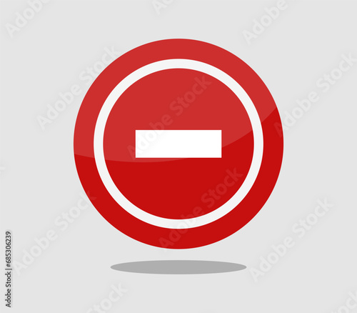 Vector of a round red and white sign featuring a horizontal white bar across the top