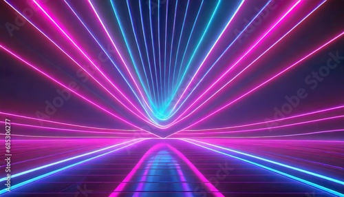 3d render pink blue neon lines geometric shapes virtual space ultraviolet light 80 s style retro disco fashion laser show abstract background