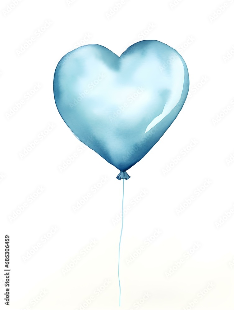 Drawing of a Heart shaped Balloon in light blue Watercolors on a white Background. Romantic Template with Copy Space Drawing of a Heart shaped Balloon in light blue Watercolors on a white Background. Romantic Template with Copy Space
