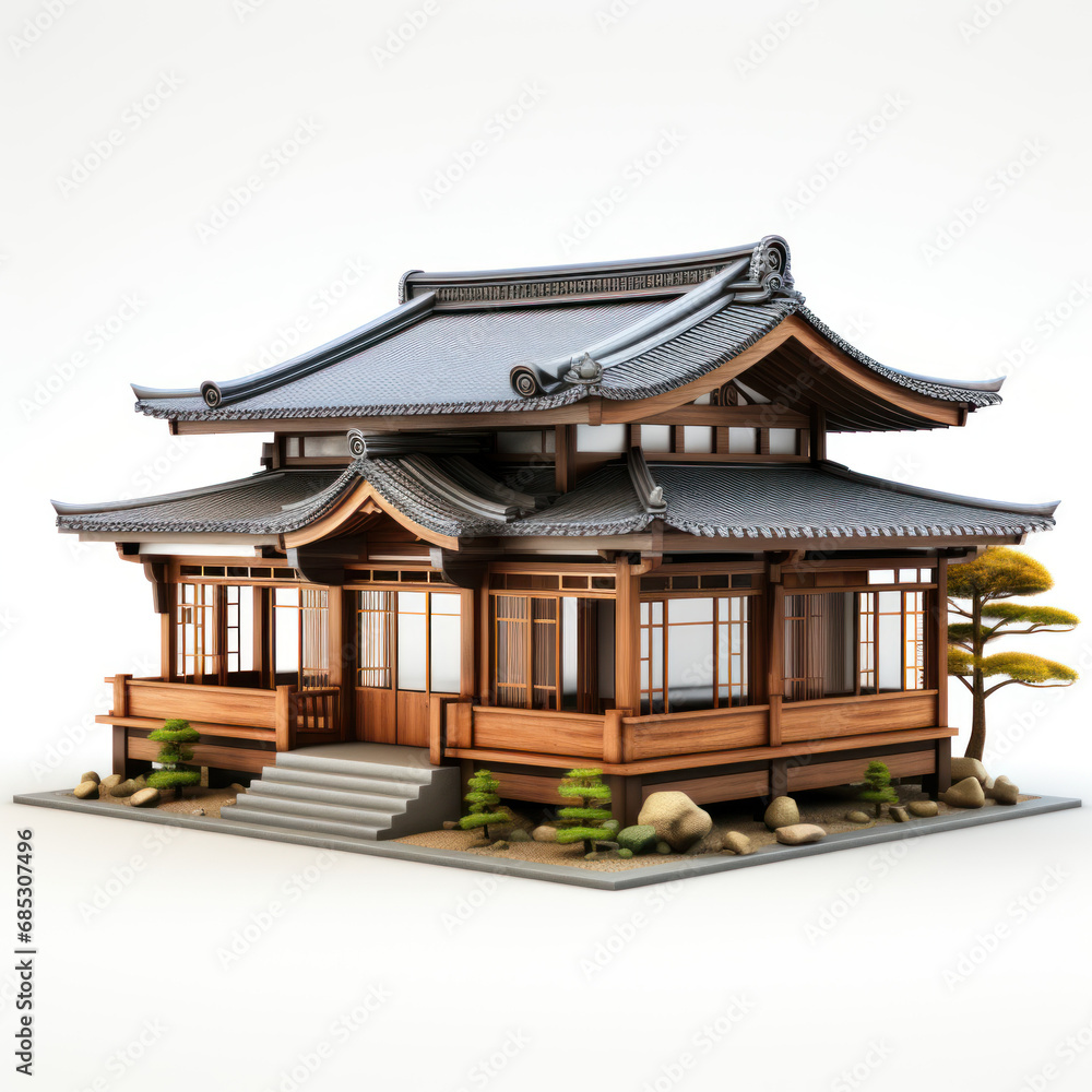petite maison typique traditionnelle du japon, isolée sur fond blanc petite maison typique traditionnelle du japon, isolée sur fond blanc