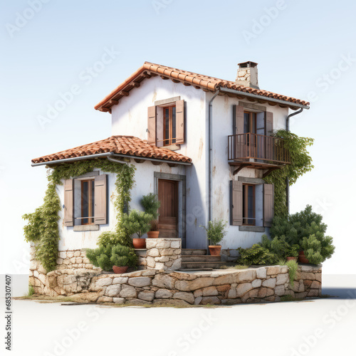 petite maison typique traditionnelle du sud de l'Europe proche de la Méditerranée, isolée sur fond blanc