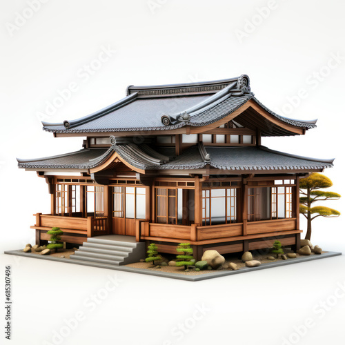 petite maison typique traditionnelle du japon, isolée sur fond blanc