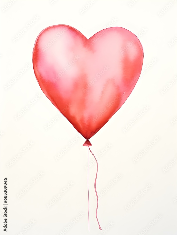 Drawing of a Heart shaped Balloon in pink Watercolors on a white Background. Romantic Template with Copy Space Drawing of a Heart shaped Balloon in pink Watercolors on a white Background. Romantic Template with Copy Space