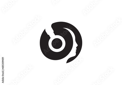 people and headphones logo, silhouette of a person listening to music symbol vector design