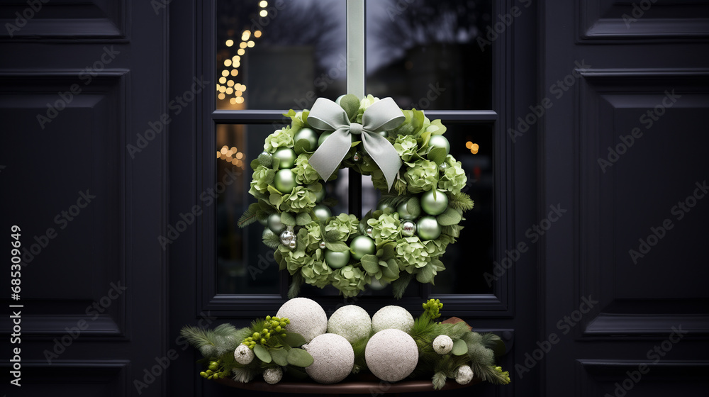 Fototapeta premium Christmas wreats on house, ai generated