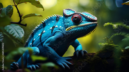 Blue chameleon in the natural environment