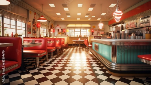 diner with checkerboard floors and nostalgia. © Mustafa_Art