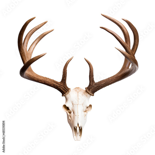 Skull of a deer with beautiful horns for home wall decoration on transparent background PNG.