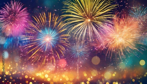 colorful firework with bokeh background new year celebration abstract holiday background