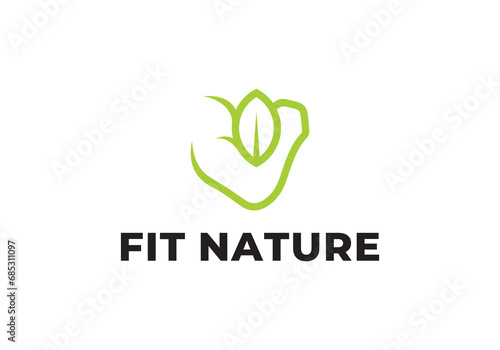 muscles leaf logo design, nature fitness gym symbol vector design