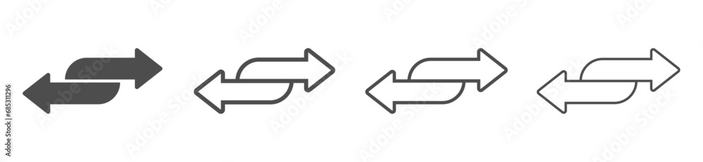 Double arrow in four directions line and filled vector icons set