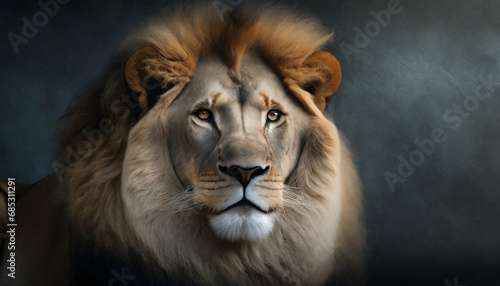 photograph of an african lion in a dark backdrop conceptual for frame