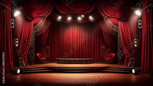 Stage with red curtain generated AI