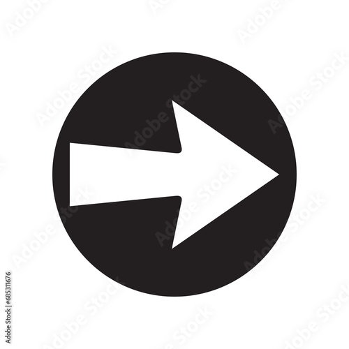 Right arrow icon vector. Next logo design. Move forward vector icon illustration in circle isolated on white background