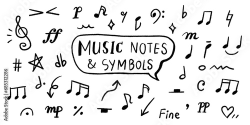 Canvastavla set of hand drawn music notes and symbols doodle