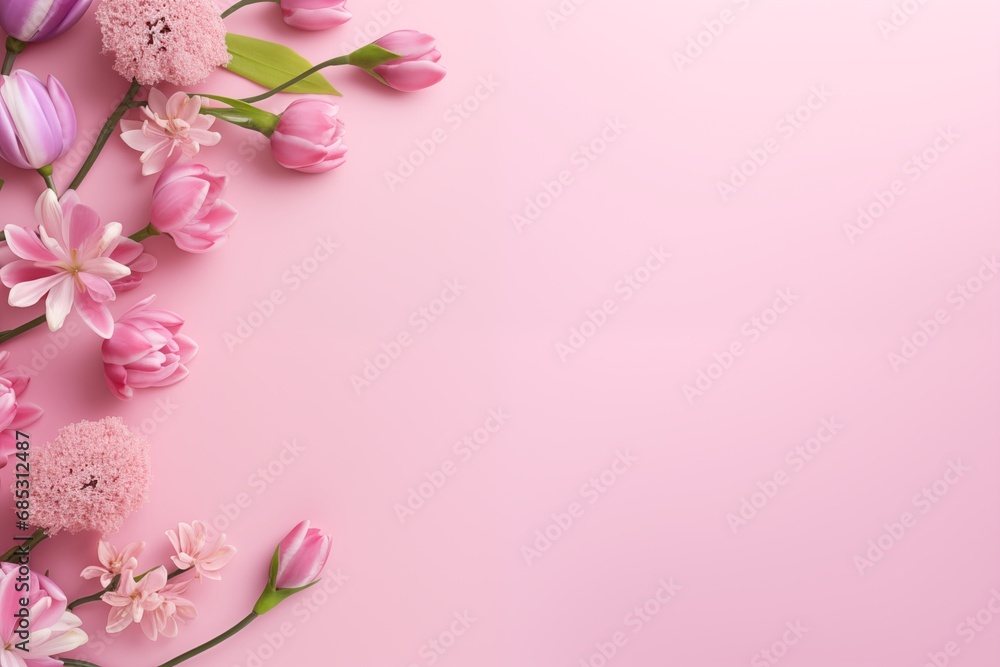 Beautiful flowers on pink background. Card with place for text. Beautiful flowers on pink background. Card with place for text.