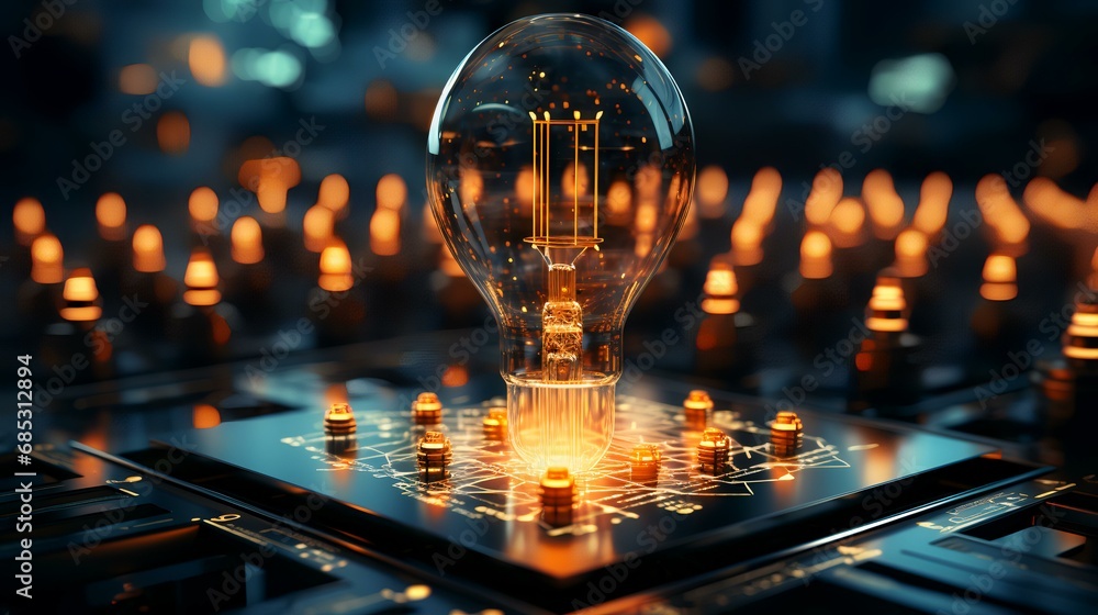 Futuristic light bulb on a circuit board. 3d rendering Futuristic light bulb on a circuit board. 3d rendering