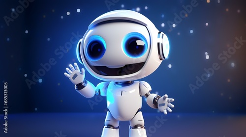3D rendering of a cute robot in a blue background with stars