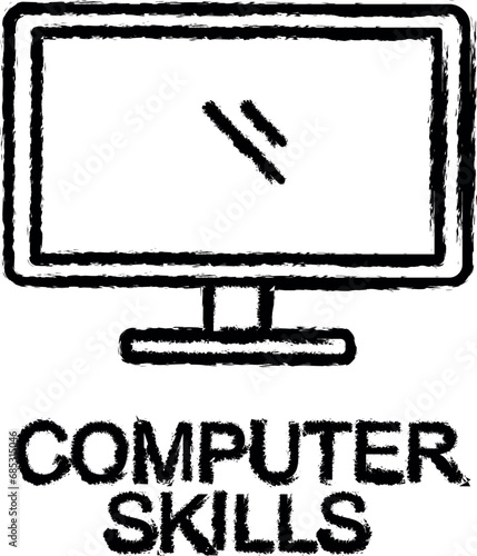 computer skills line icon grunge style vector