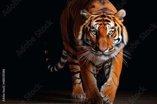 A mesmerizing Tiger on a dark background. photo