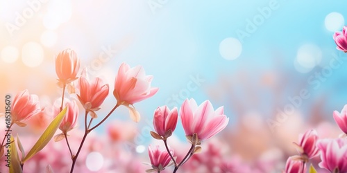 soft focus magnolia flowers with bokeh glitter glow light  beautiful wildflower blossom landscape  dreamy spring background wallpaper  Generative Ai