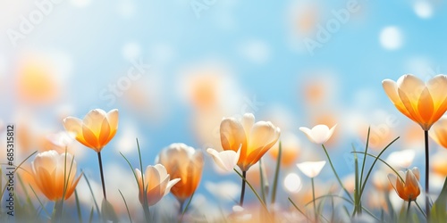 soft focus flowers with bokeh glitter glow light  beautiful wildflower blossom field landscape  dreamy spring background wallpaper  Generative Ai