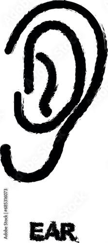 human ear simple line icon grunge style vector