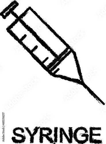 syringe line icon grunge style vector