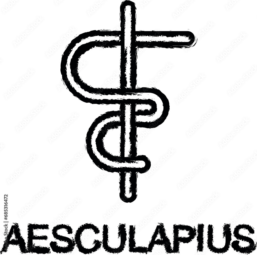 Aesculapius line icon grunge style vector Aesculapius line icon grunge style vector