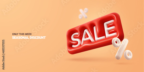 Red sale inflated bubble icon with explosion percentage symbols vector illustration. Discount bonanza promotion banner.