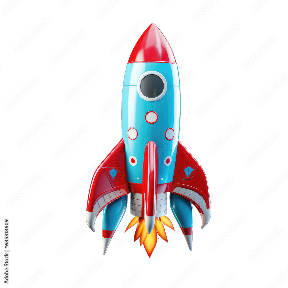 3D model of a rocket toy with flames in flight isolated on transparent and white background. PNG transparent 3D model of a rocket toy with flames in flight isolated on transparent and white background. PNG transparent