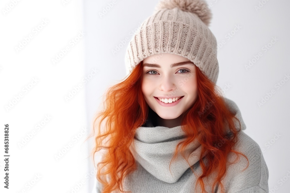 Lively Redhead Spreading Warmth And Cheerfulness On The Background Of White Wall Lively Redhead Spreading Warmth And Cheerfulness On The Background Of White Wall