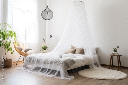 Minimalist Room With Round Mosquito Net For Bed