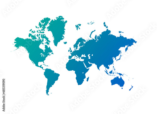 Blue world map illustration on a transparent background