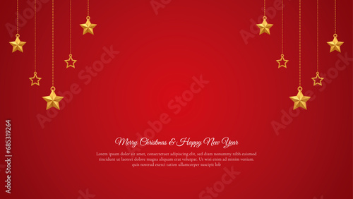 Simple Luxury Elegant Dark Red Christmas Greetings with Hanging Golden Stars Decoration Vector Design 