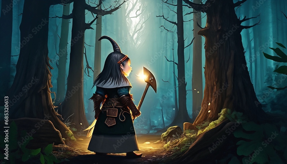 illustrated dwarf in a fairytale forest suitable as a background print for a book or magazine illustrated dwarf in a fairytale forest suitable as a background print for a book or magazine