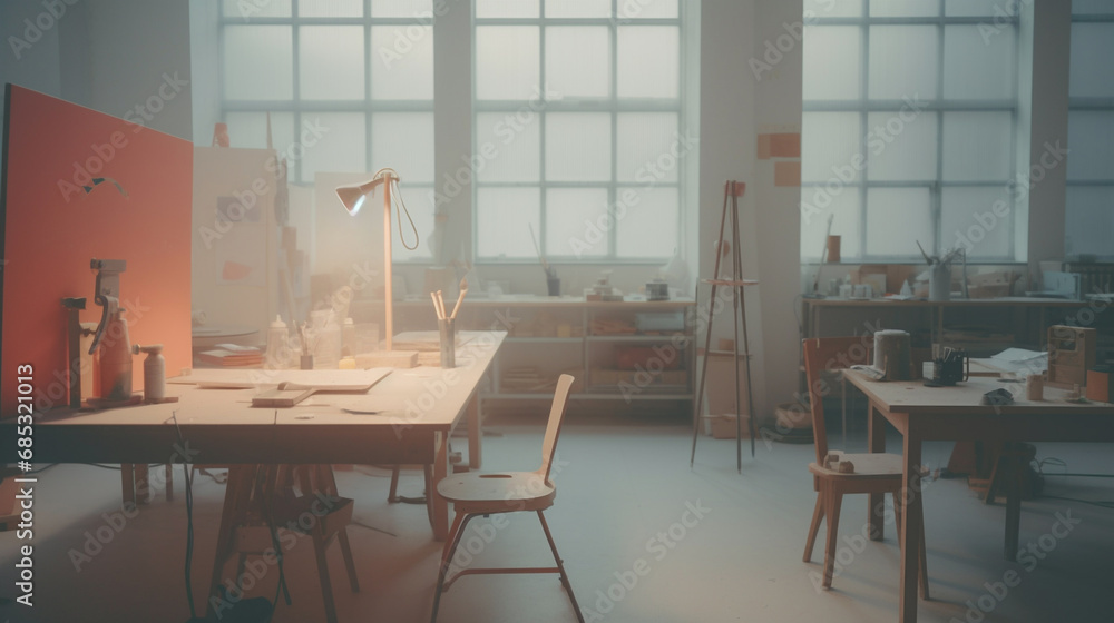 Retro minimalistic workshop room