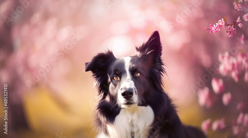 border collie puppy dog on blurred abstract bokeh flare grass background © BeautyStock