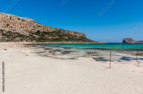 Panorama of the sea and the rock during a windy day at Blue lagoon in Balos, Crete, Greece. Beautiful lagoon at Mediterranean Sea. Shot taken near Gramvousa Island. © Patrick