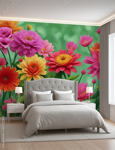 bedroom  double bed  3D wallpaper