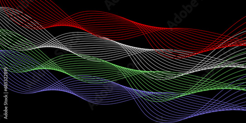 Abstract Black background with a glowing abstract waves. Abstract wave element for design. Digital frequency track equalizer, Futuristic background design. Long exposure, Light painting photography.