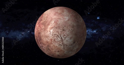 Makemake 4k seamless animation of spinning dwarf planet of the solar system on milky way background. Rotating Makemake on milky way. Animation of planet Makemake. 4K Loop footage. photo